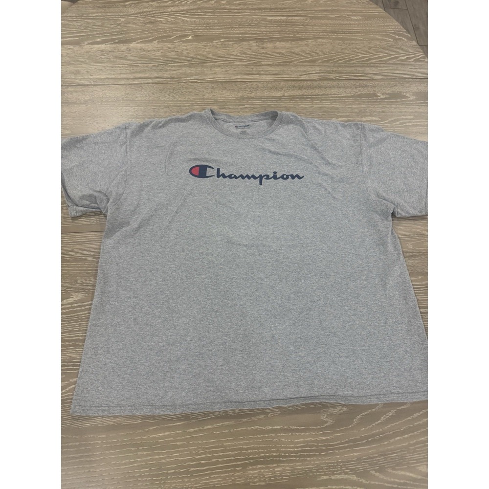 Champion Mens 3XL Gray Logo T-Shirt Classic Script C Graphic Tee Big & Tall